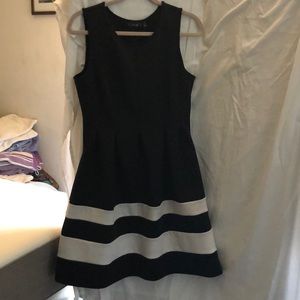 Apt. 9 black dress w/ white stripes on the bottom.